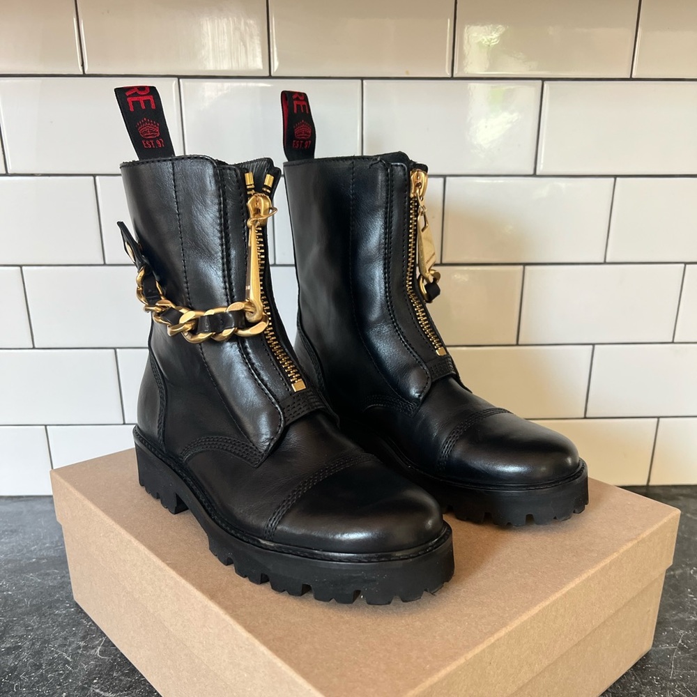 NIB Zadig & Voltaire Joe Cecilia Smooth Cowskin Leather Boots w/ Gold Hardware